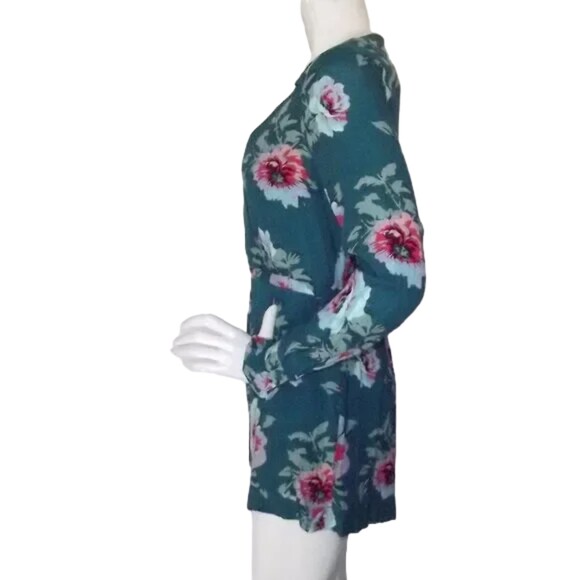 MINKPINK Romper, M, Teal Floral, Long sleeves, Suprlice neck, Ruffle, Pockets - Picture 6 of 15